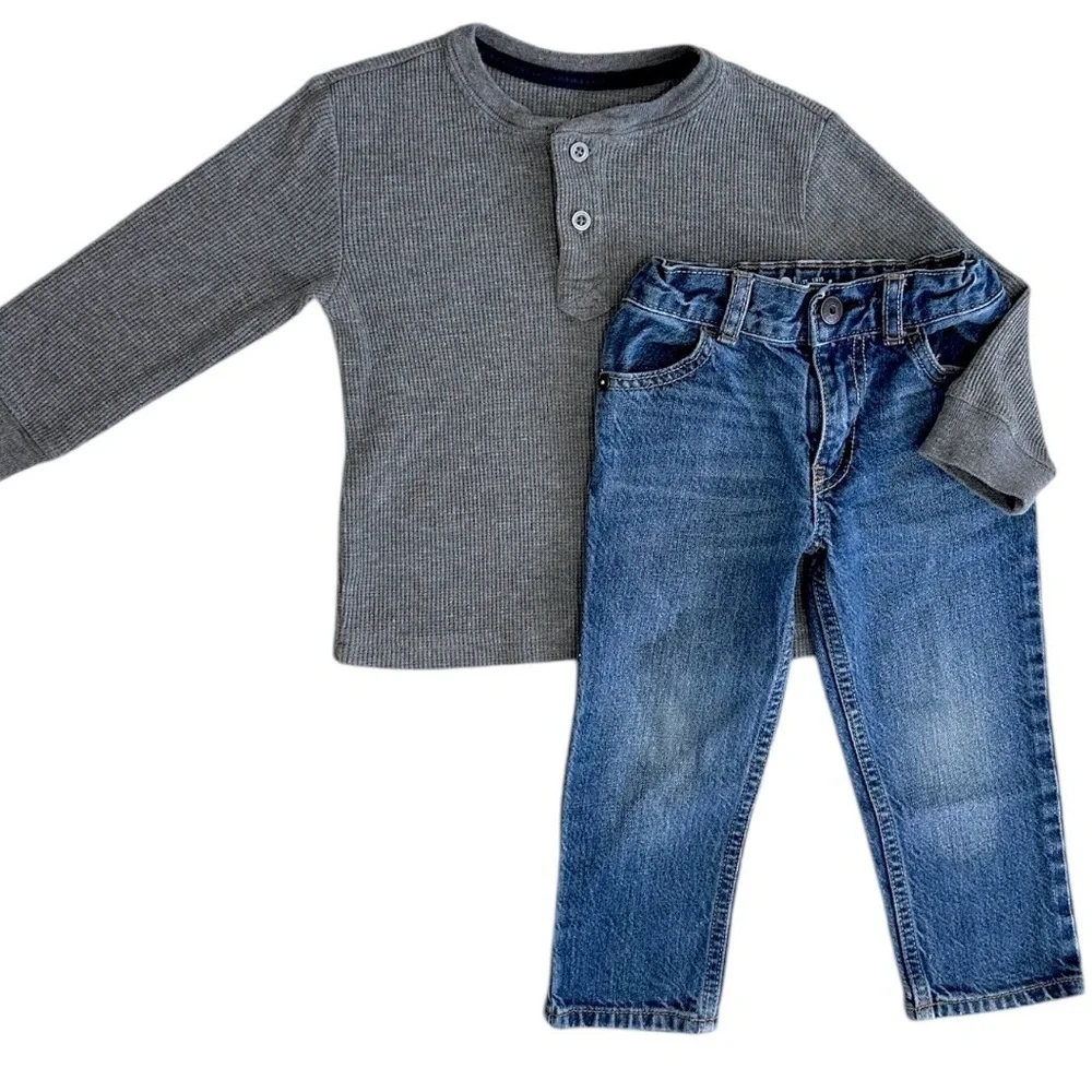 Oshkosh B’Gosh Toddler Boy Straight Jeans & Vintage Wonderkids Henley Shirt Set